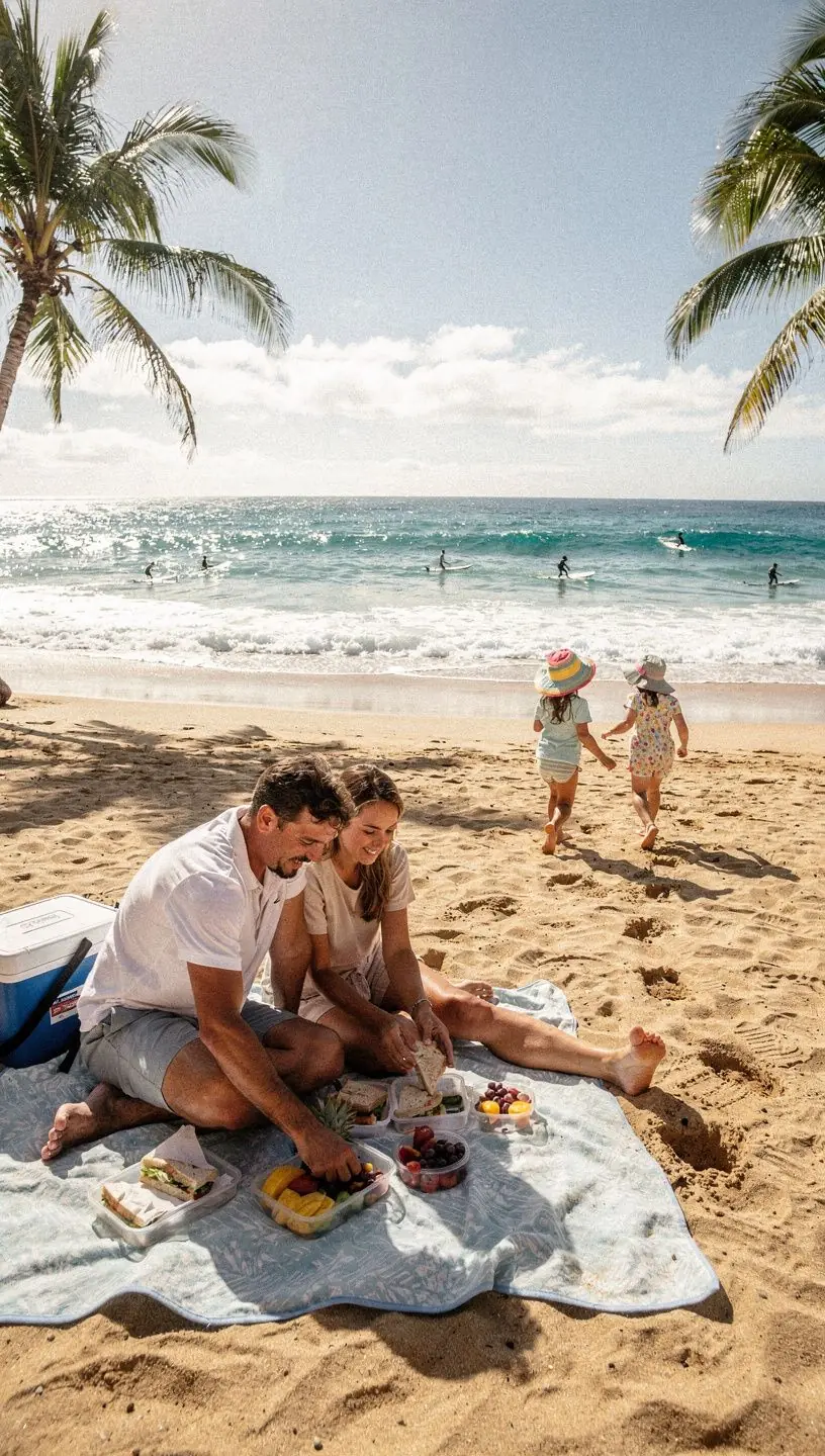 Widok na zachód słońca nad oceanem, tworzący malowniczą scenerię dla turystów.